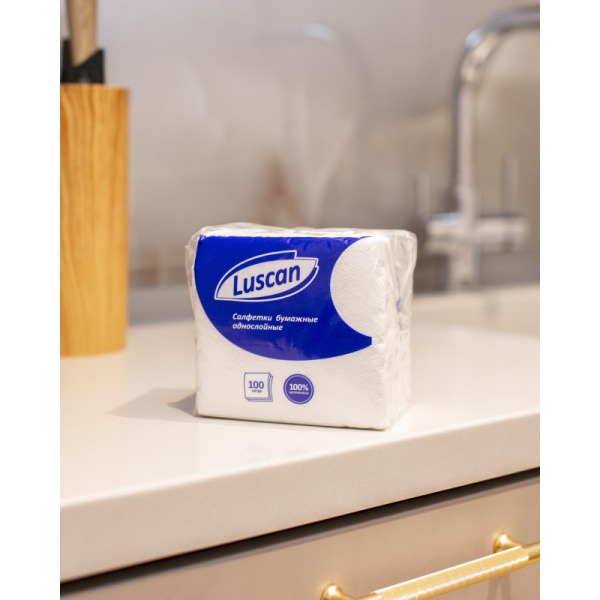 Салфетки бумажные Luscan 1сл24х24белые100шт/уп