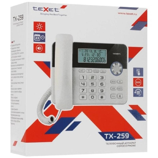 Телефон проводной teXet ТХ-259 черный-серебристый