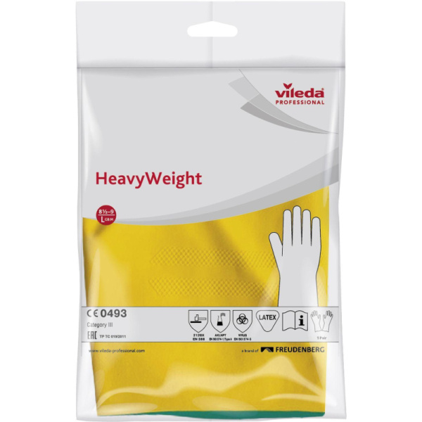 Перчатки резиновые Vileda Profes латекс/неопр хлопк.напыл зел/жел L 120269