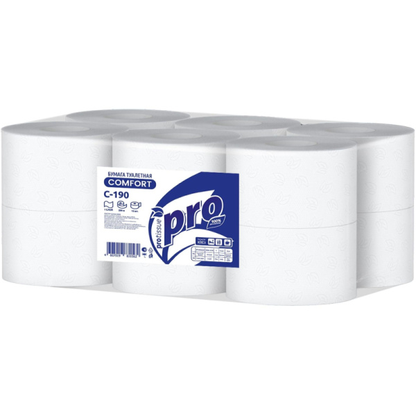Бумага туалетная д/дисп Protissue 1сл бел цел 200м 12рул/уп С190