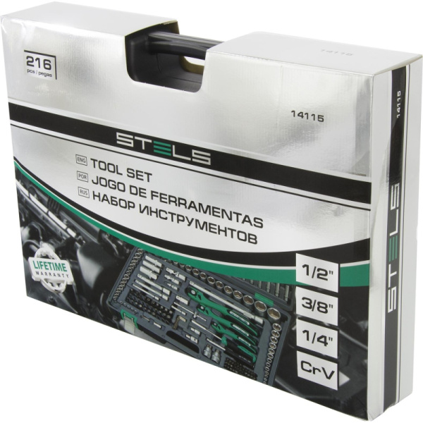 Набор инструмента Stels 216 предм. 1/4 3/8 1/2 CrV S2 усиленный кейс 14115