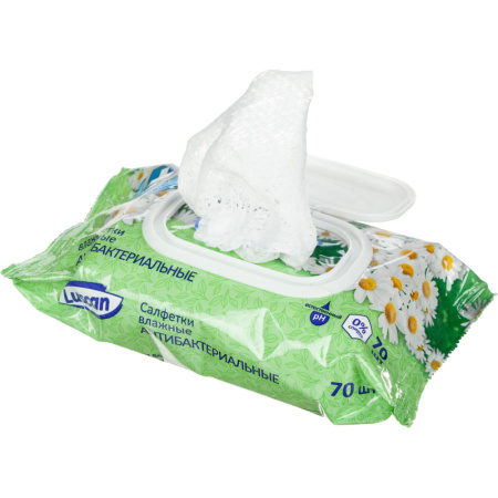 Салфетки влажные Luscan антибактериальные 70шт с крышкой