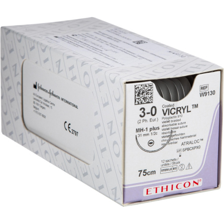 Шовный материал ВИКРИЛ 3/0, 75 см, кол. 31 мм, 1/2 W9130 12 шт./уп.