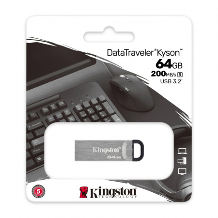 Флеш-память Kingston DataTraveler Kyson, USB 3.2 G1, сереб, DTKN/64GB