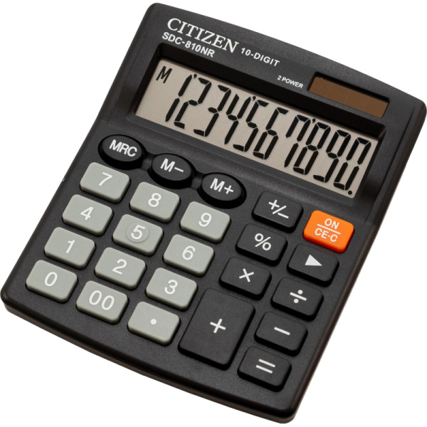 Калькулятор настольный КОМПАКТНЫЙ Citizen бух. SDC-810NR 10раз. дв.пит черн