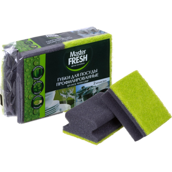 Губки для посуды Master FRESH BLACK профилированные 2 шт/уп