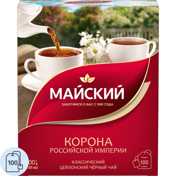 Чай Майский Корона Российской Империи черный 100пакx2г