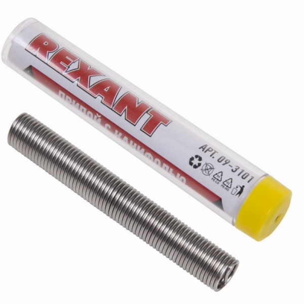 Припой с канифолью REXANT, 10 г, ПОС-61, d=1.0 мм (09-3101)