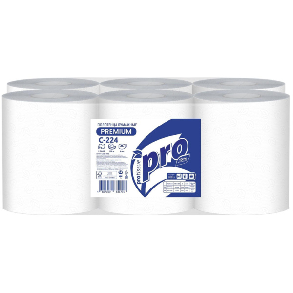 Полотенца бумажные д/дисп. Protissue   ЦВ 2сл.150м 6 рул С224
