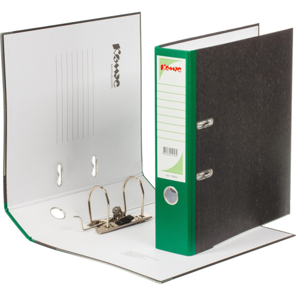 Папка-регистратор Комус мрамор.карт 75мм зел кореш ,бум/бум,карм.кор,мет.уг