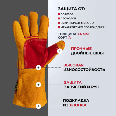 Краги сварщика спилковые пятипалые желтые