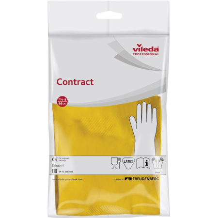 Перчатки резиновые ViledaProfesКонтракт латекс хлоп.напыл желт рM 101017,ПС