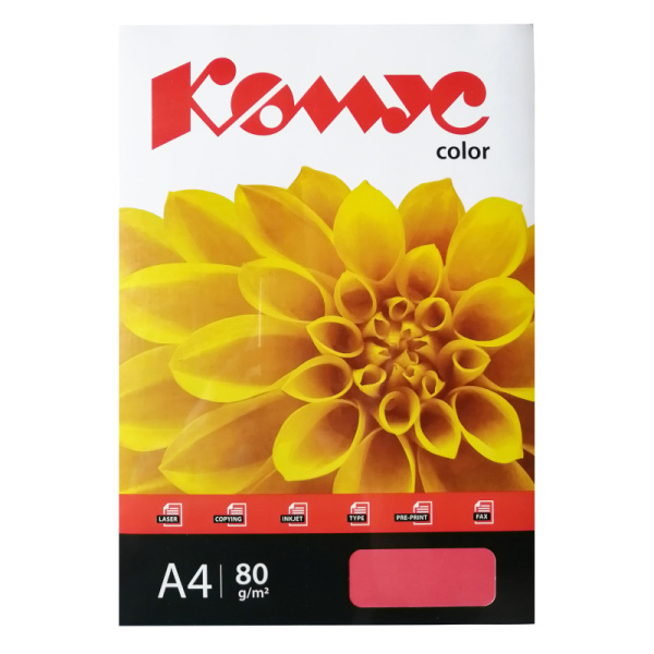 Бумага цветная Комус Color (красный интенсив), 80г, А4, 500 л.