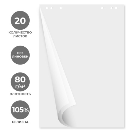 Блок бумаги для флипчартов белый 67,5х98 20 лист. 5 бл/уп 80гр.