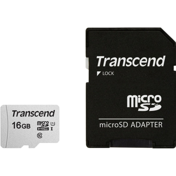 Карта памяти Transcend 300S microSDHC 16Gb UHS-I Cl10 +ад, TS16GUSD300S-A