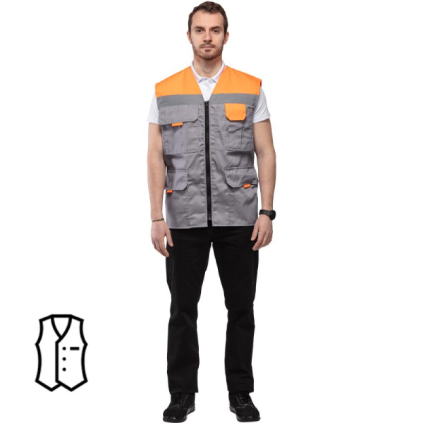 Жилет рабочий л30-ЖЛ серый/оранжевый(р.48-50) р.170-176