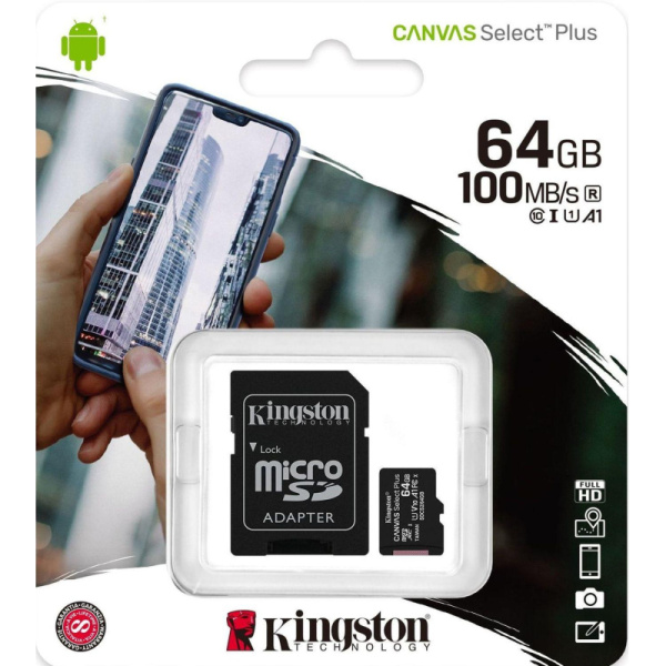 Карта памяти Kingston Canvas Select Plus microSDXC UHS-I +ад, SDCS2/64Gb