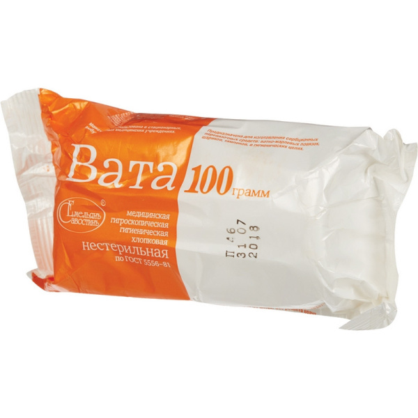 Перевяз. ср-ва Вата гигиен. нестер. 100г 150шт/уп Емельянъ Савостинъ ШК0140