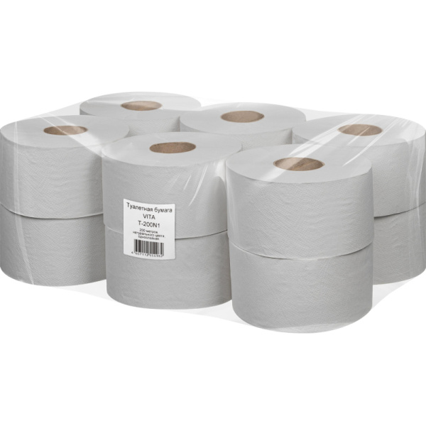 Бумага туалетная д/дисп 1сл сер макул втул 200м 12рул/уп 200N1
