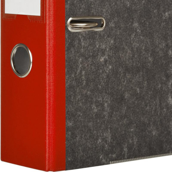 Папка-регистратор Комус мрамор. карт 75мм красн кореш ,бум/бум,карм.кор