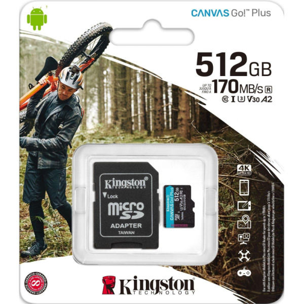 Карта памяти Kingston Canvas Go! Plus microSDXC UHS-I Cl10 +ад, SDCG3/512Gb