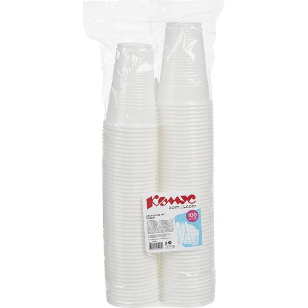 Стакан одноразовый 200мл белый для хол/гор., эконом, КОМУС ПП 100шт/уп