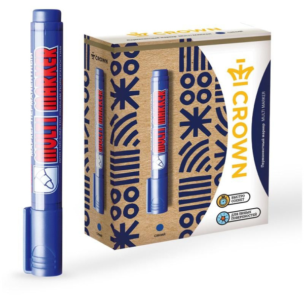 Маркер перманентный Crown Multi Marker 3-5 мм синий