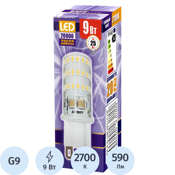 Лампа светодиодная PLED-G9  9w  2700K 590Lm 175-240V Jazzway
