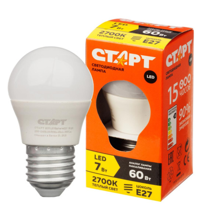 Лампа светодиодная Старт 7W E27 2700k тепл.бел.шар ECO