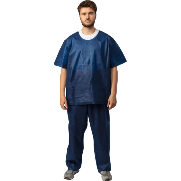 Костюм мед. хирургич.н/с (рубаш.,брюки) спанбонд пл.42 синий р.56-58  Гекса