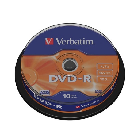 Носители информации DVD-R, 16x, Verbatim Azo Matt Silver, Cake/10, 43523