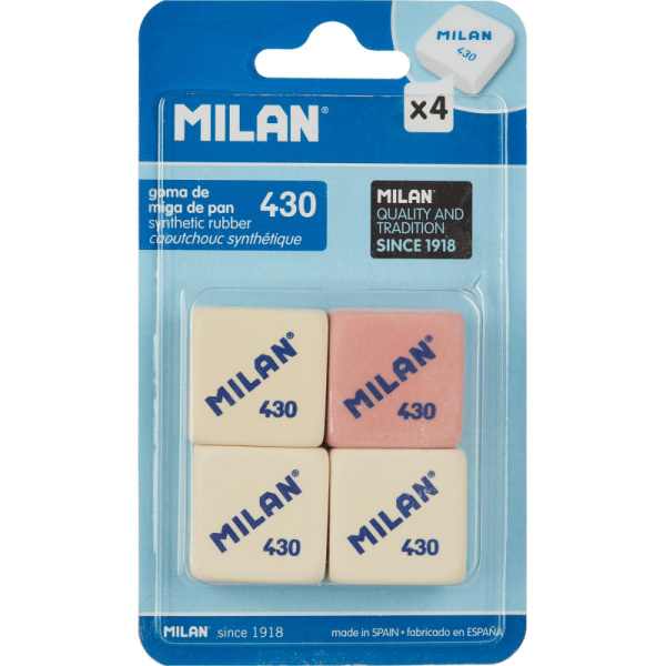 Ластик каучук Milan 430, 4 штуки в блистере (BMM9215)