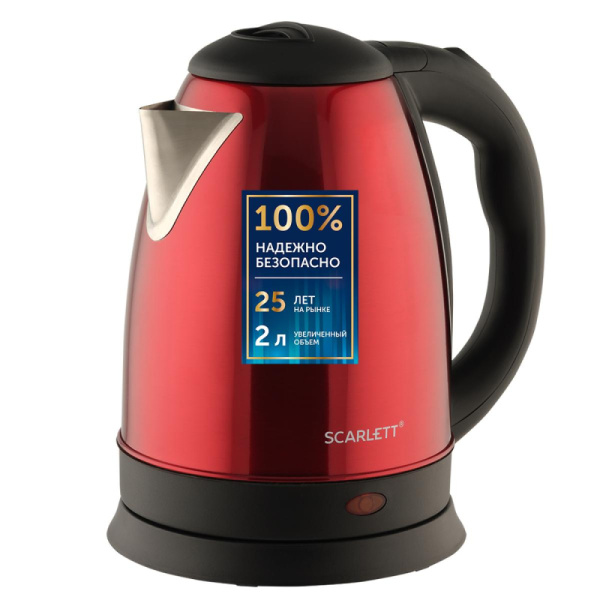 Чайник электрическийSCARLETT SC-EK21S76, сталь, 2л, 1800Вт, красный