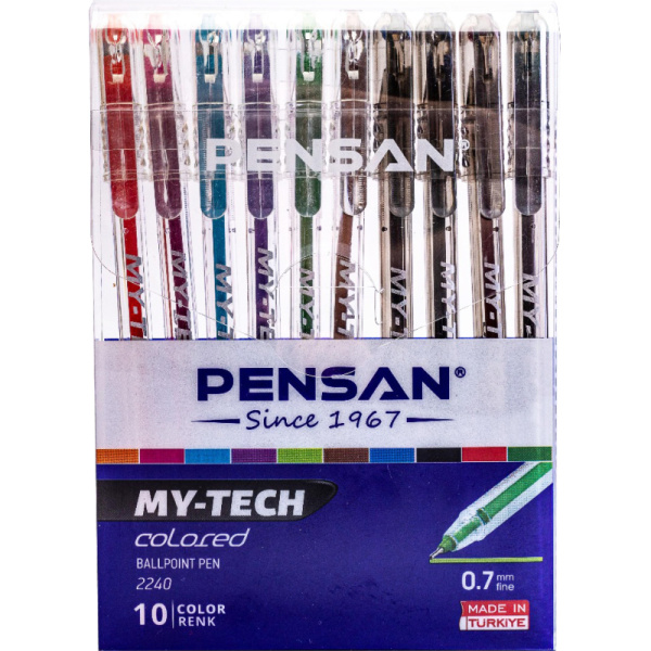 Набор шариковых ручек PENSAN MY-TECH 10цв шар0,7мм лин0,5мм масл 2240/R10
