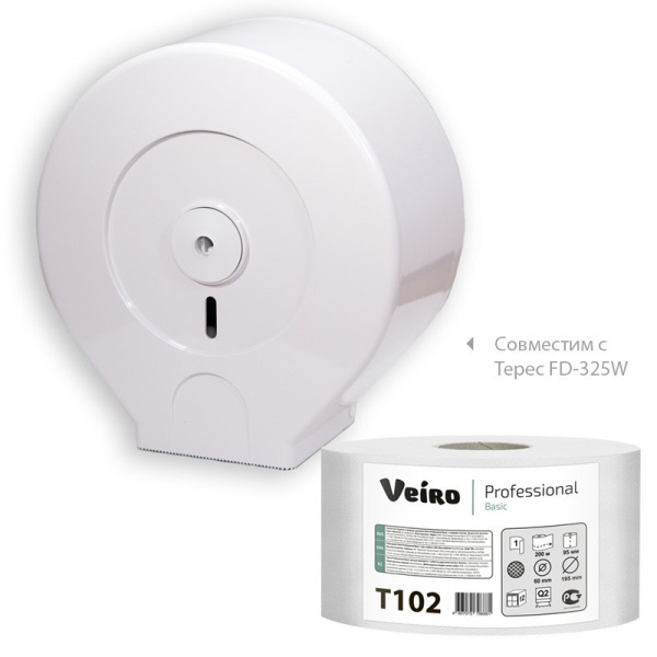 Бумага туалетная д/дисп Veiro Q2 Basic 1сл сер вторич 200м 12рул/уп T102