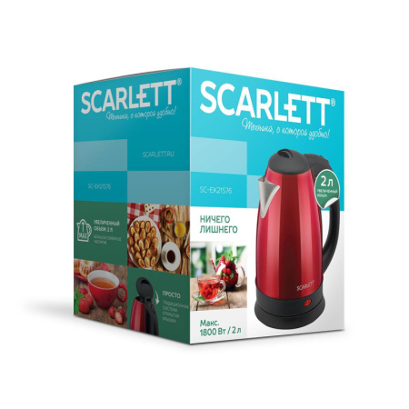 Чайник электрическийSCARLETT SC-EK21S76, сталь, 2л, 1800Вт, красный