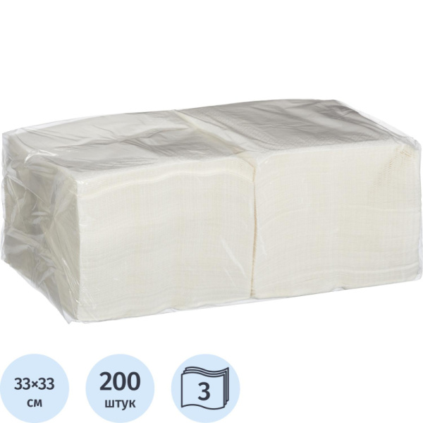 Салфетки 3 сл. 33х33 белые 1/4 слож 200 шт./уп.