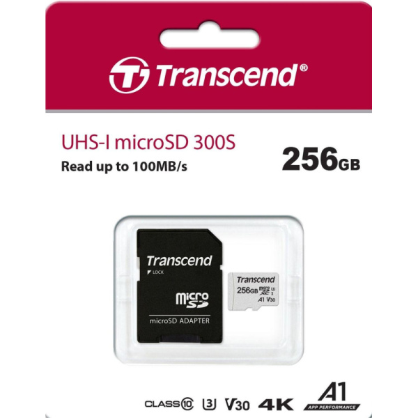 Карта памяти Transcend 300S microSDXC 256Gb UHS-I Cl10 +ад, TS256GUSD300S-A