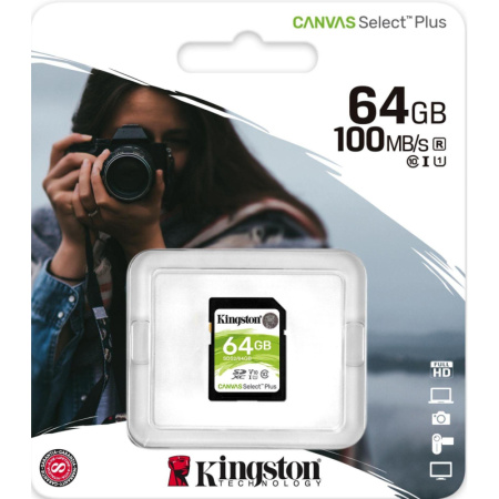 Карта памяти Kingston Canvas Select Plus SDXC UHS-I Cl10, SDS2/64Gb