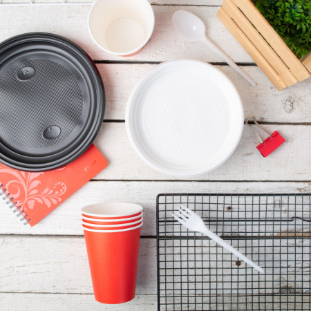 Тарелка одноразовая Комус d 210мм, черная, ПП, 50шт/уп