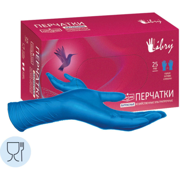 Перчатки одноразовые латекс Libry High Risk  синие (L) 25пар./уп,ПС