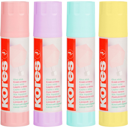 Клей-карандаш 20г Kores Pastel ассорти:розовый, желтый, фиолетовый ,мятный