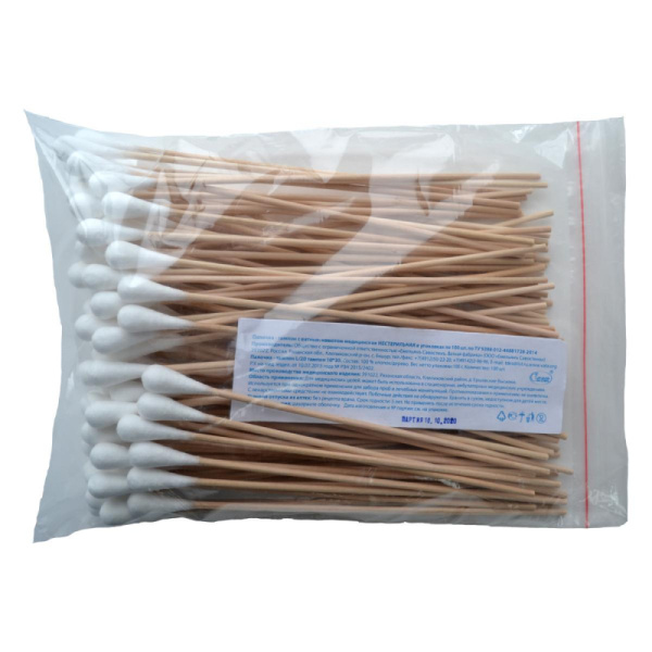 Зонд тампон (палочка) нестер. дер./хлпк 20см(L) Россия 100шт/уп.Е.Савостин
