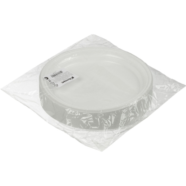 Тарелка одноразовая d-205мм, белая, бюджет, КОМУС ПС 100шт/уп