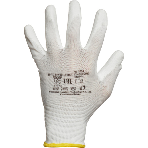 Перчатки защитные нейлоновые с полиуретановым покрытием белые размер 9