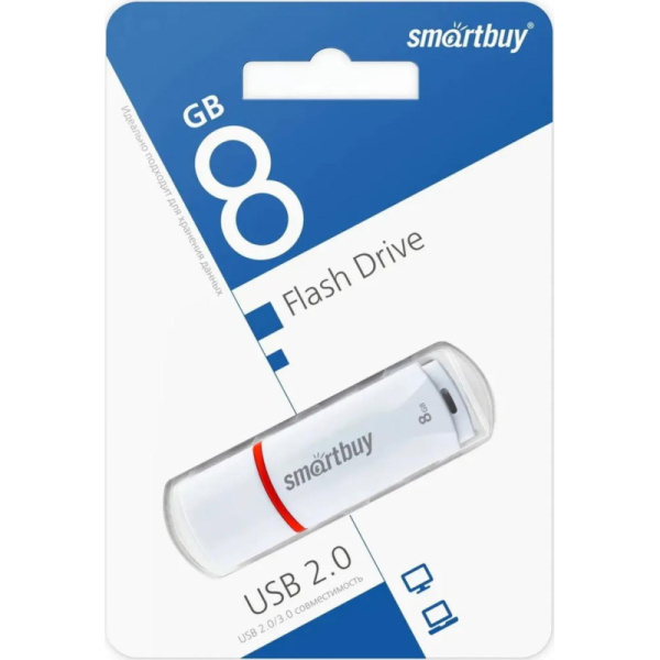 Флеш-память Smartbuy Crown, 8Gb, USB 2.0, бел, SB8GBCRW-W