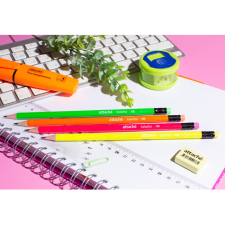 Карандаш чернографитный Attache Colorful! HB заточ.,с ласт.