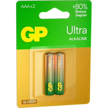 Батарейка GP Ultra AAA/LR03/24AU алкалин.,GP24AU -2CR2,бл/2шт