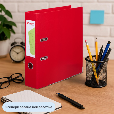 Папка-регистратор Комус Стандарт 75мм  красная, ПБП2, карм.кор., мет.уг