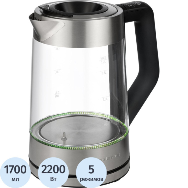 Чайник Polaris PWK 1711CGLD ,2200 Вт, 1,7 л, стекло, верхний залив